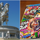 A 131-foot statue of Genghis Khan contrasted with the cover of the most recent CoroCoro Comic.